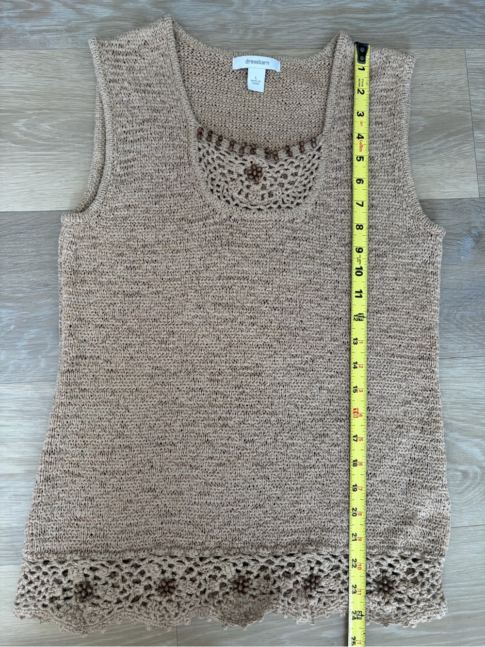 Dressbarn Tan Crochet Knit Beaded Sleeveless Boho Top Large - Picture 5 of 5